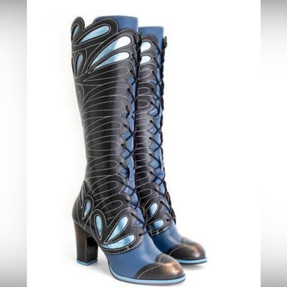 Fluevog Attic Elita black & blue boot size 8 Retired, RARE find